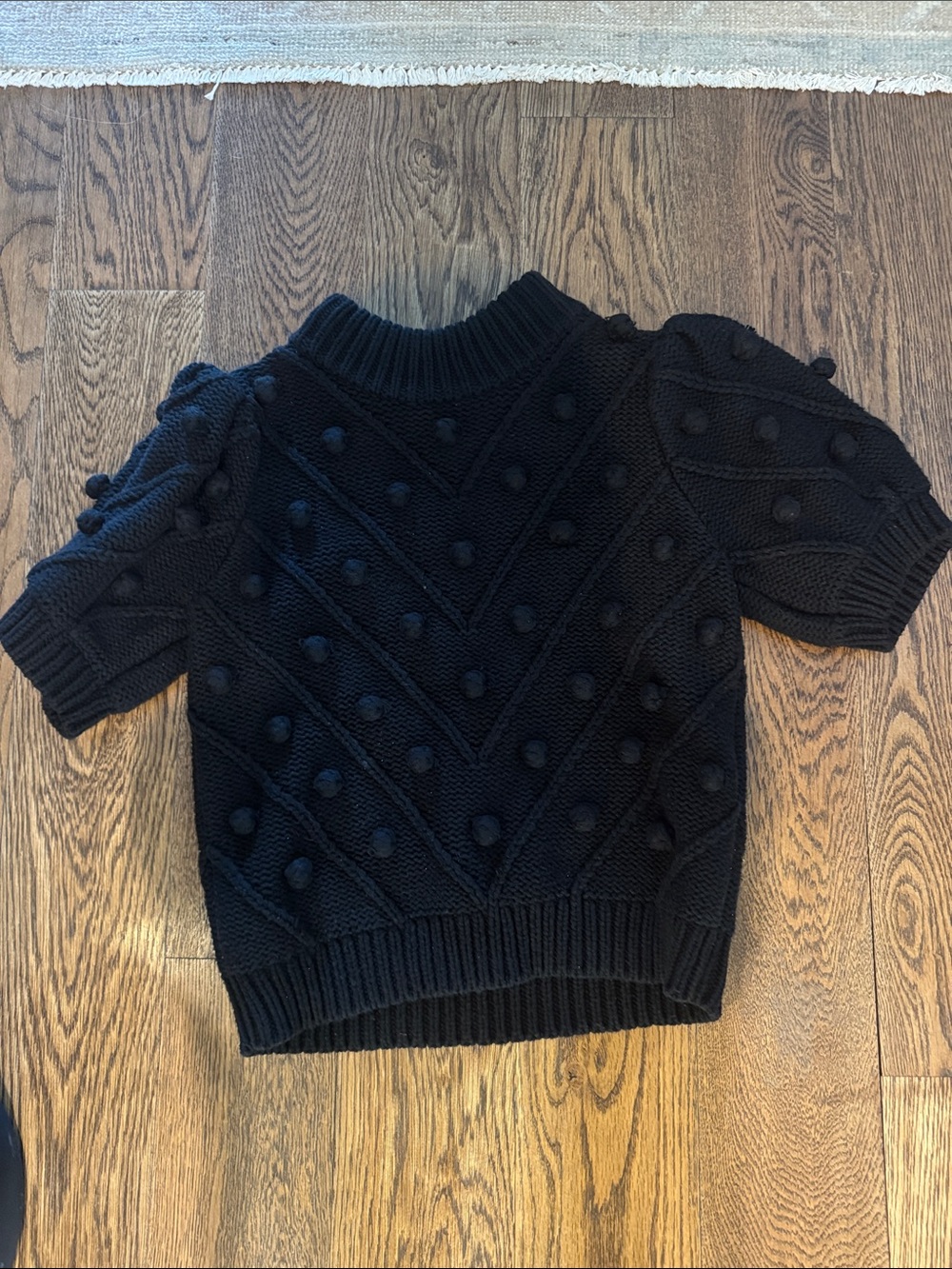 English Factory Black Pom-Pom Short Sleeve Turtleneck Sweater